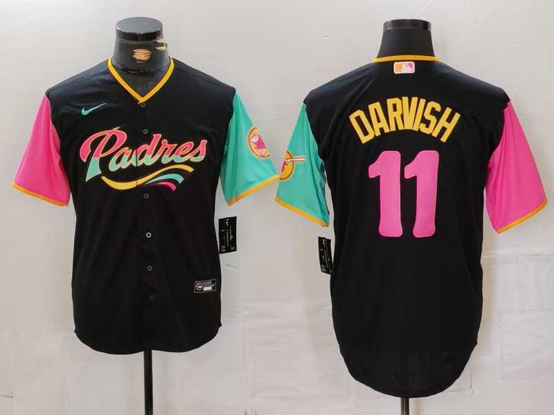 Mens San Diego Padres #11 Yu Darvish Black Fashion Baseball Jersey->san diego padres->MLB Jersey